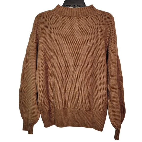 Women's Cable Knit Sweater Long Sleeve Pullover Crew-Neck Coffee Brown Medium - Picture 2 of 8